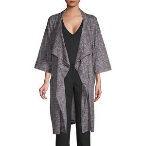 Loramendi Open Front LONG Knit Trench Coat Gray Black Women's Med NWT NEW